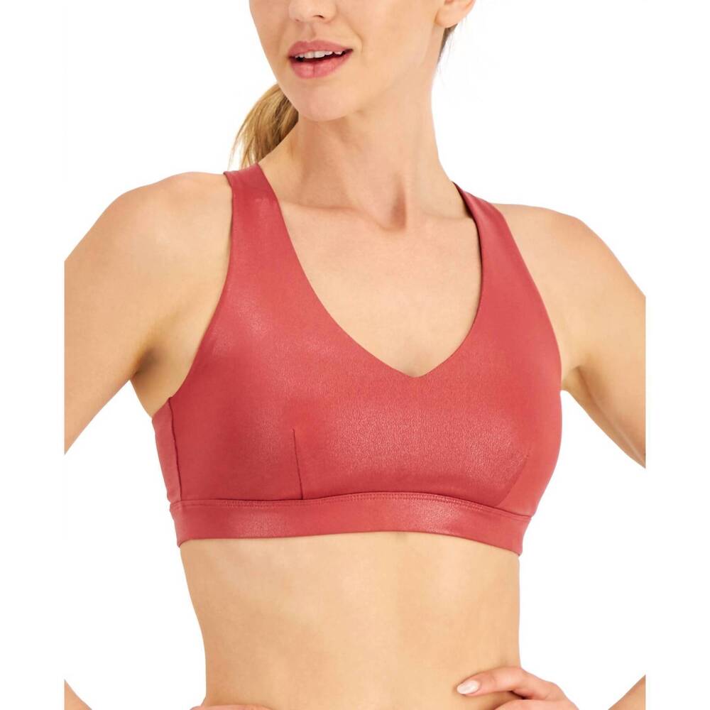 NEW IDEOLOGY activewear metallic strappy bra in rosetta